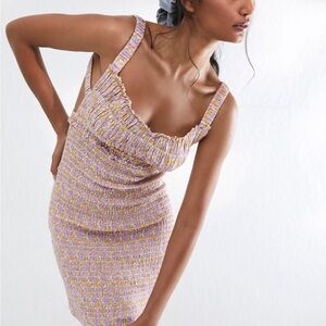 Ruched Lavender & Yellow Smocked Bodycon Dress Free People